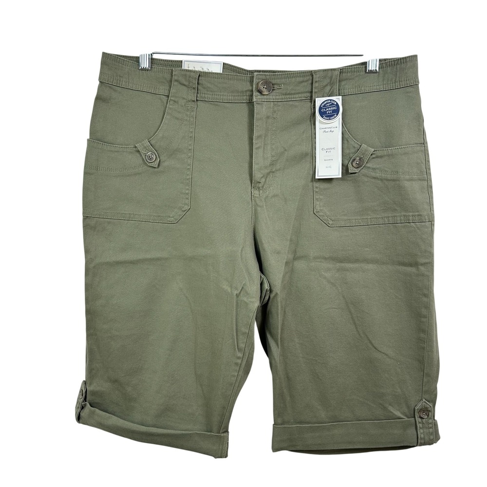 Charter Club Classic Fit Olive Green Bermuda Shorts Women Size 18 NWT Stretch